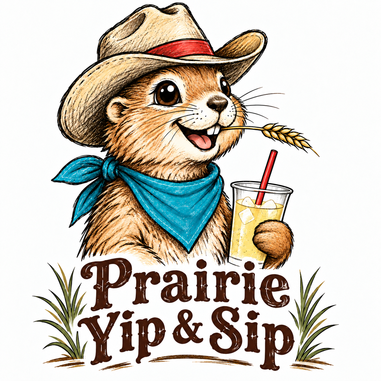 Pip, the Prairie Yip & Sip mascot and logo